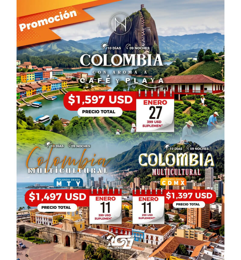 Descubre Colombia en 2027: 10 Días por Bogotá, Región Cafetera y Playas desde $1,397 USD